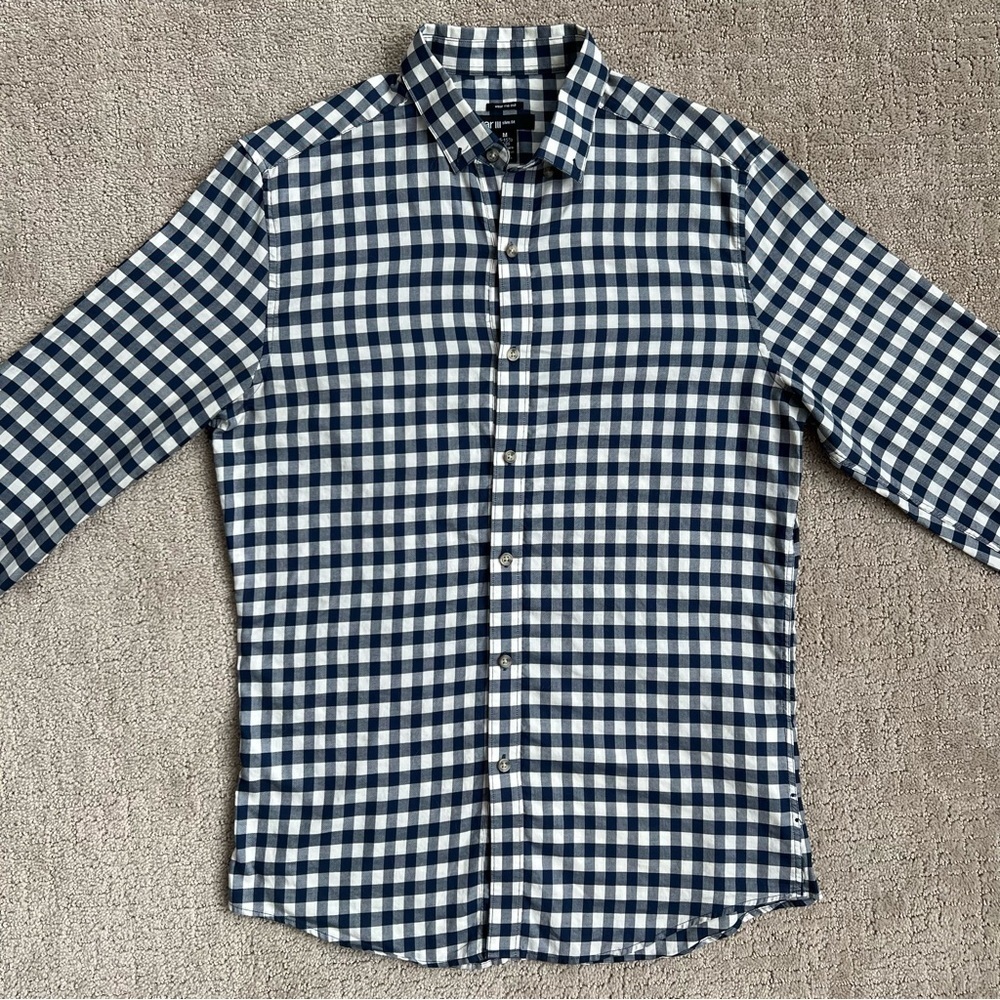 Navy and White Gingham Button Down Shirt - Picture 2 of 9